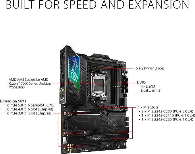 ASUS ROG Strix X670E-F Gaming WIFI6E Socket AM5 (LGA 1718) Ryzen 7000 Gaming Motherboard(PCIe 5.0, DDR5,16 + 2 Power Stages,Four M.2 Slots with heatsinks,USB 3.2 Gen 2x2,AI Cooling II, and Aura Sync) ASUS ROG Strix X670E-F Gaming WIFI6E Socket AM5 (LGA 1718) Ryzen 7000 Gaming Motherboard(PCIe 5.0, DDR5,16 + 2 Power Stages,Four M.2 Slots with heatsinks,USB 3.2 Gen 2x2,AI Cooling II, and Aura Sync)